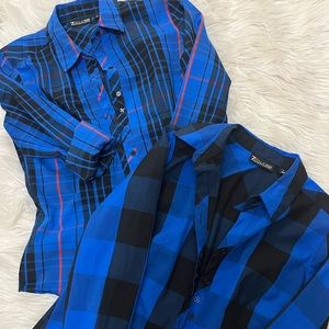 Women’s Small Blue Plaid Button Down Dress Shirt